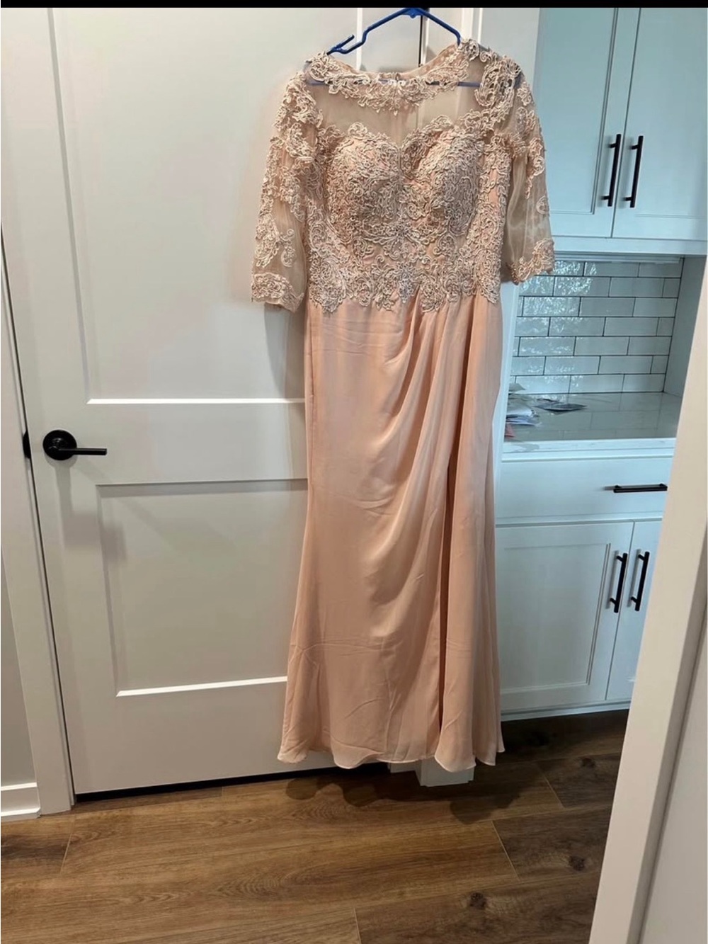 Elegant Lace Bodice Long Dress in Blush Pink